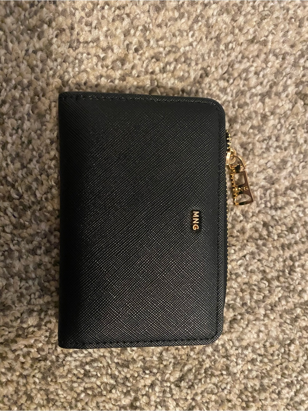 Mango Black Zip-Around Card & Key Holder with Gold Hardware